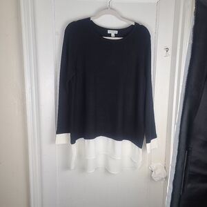 Susan Graver A269223 Women's Size L Black/white Nylon Sweater With Feather Weave